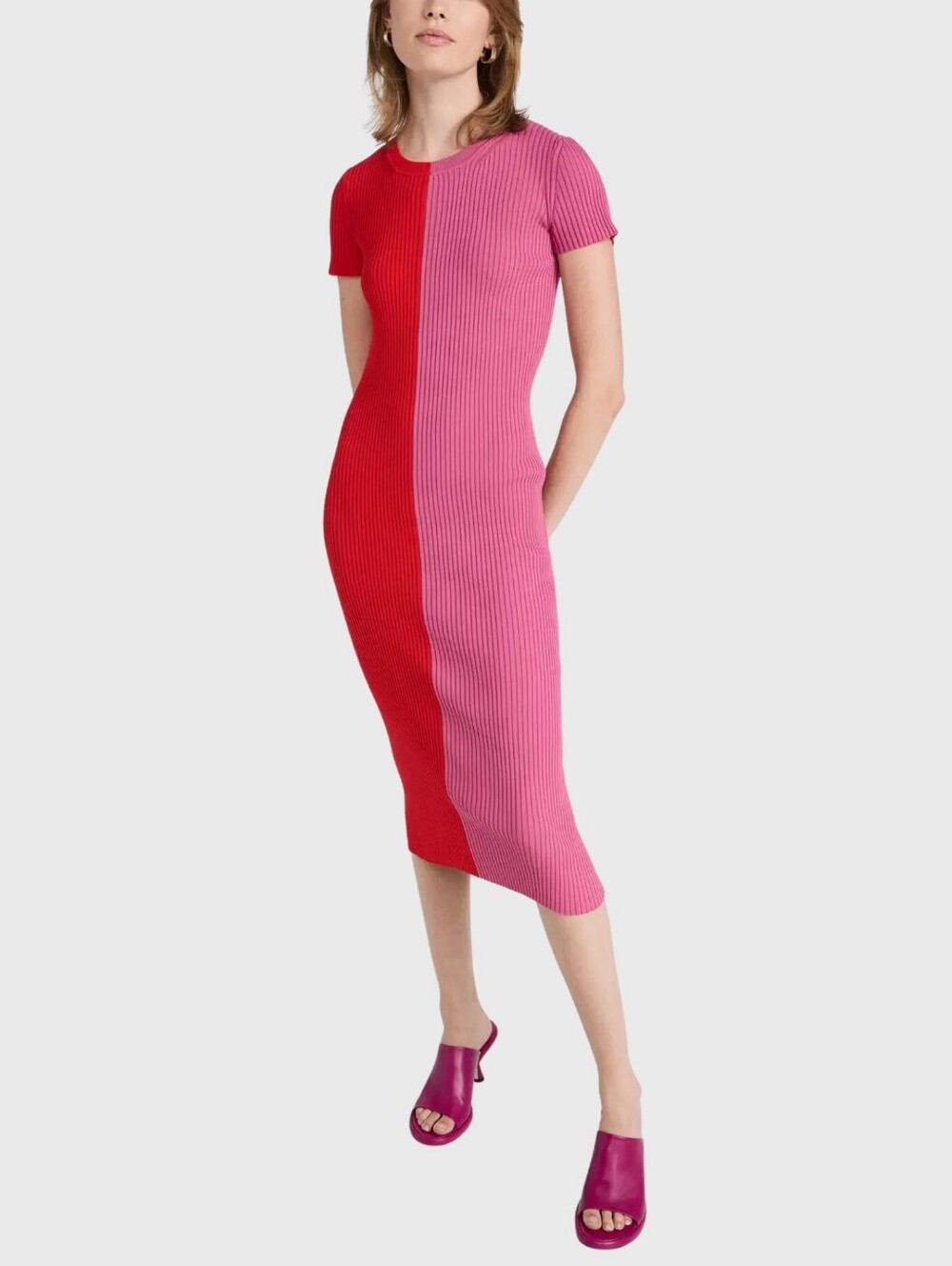 STAUD Colleen Two-Tone Rib-Knit Midi Dress sz Medium